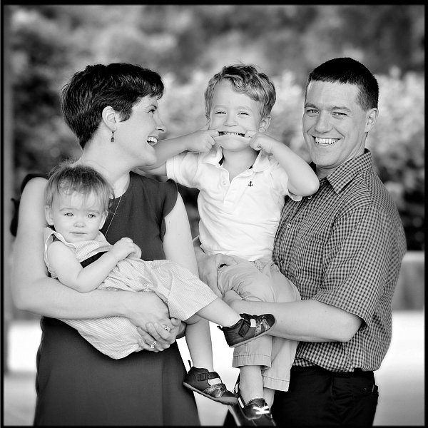 Black and White photo of a family of mother father and two kidsSt. Louis Family Portrait