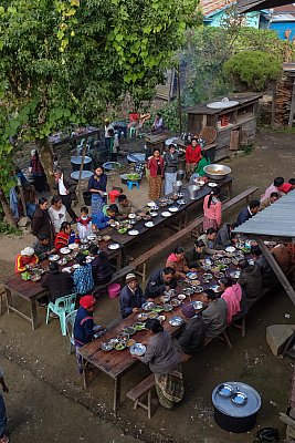 Photograph of a wedding reception dinner in Chin State, Myanmar. 