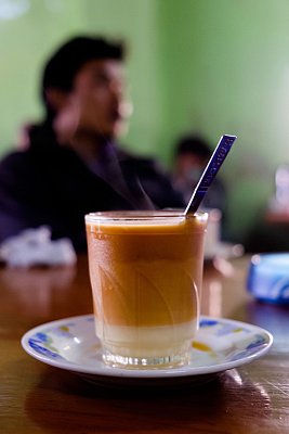 Photograph of milk tea in Myanmar. 